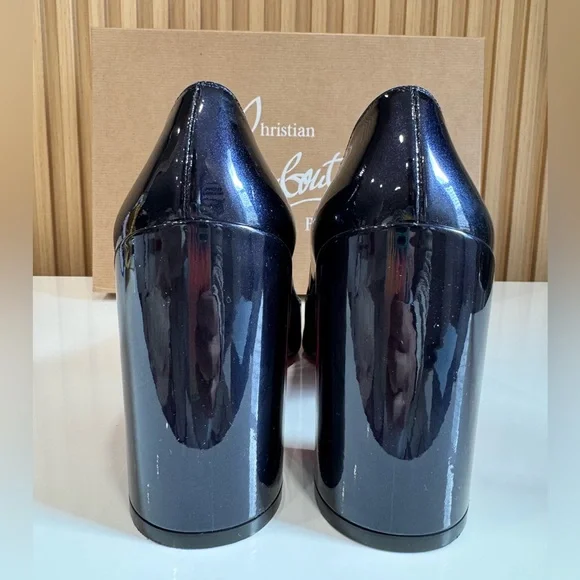 Christian Louboutin Miss Sabina 85mm block-heel Patent Leathe Pumps Navy